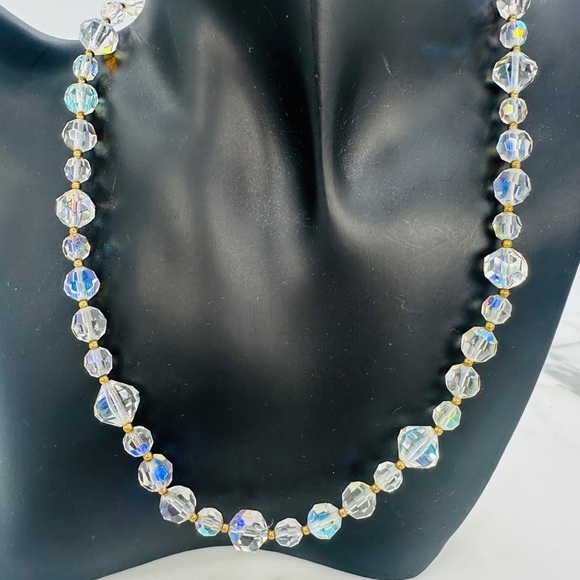 Vintage AB Aurora Borealis Crystal Necklace Faceted Beads Iridescent 16.5” Glam - Picture 1 of 11